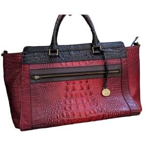 Brahmin Ruby Red Brown Anna Satchel Purse Crocodile Embossed Tote Bag Large